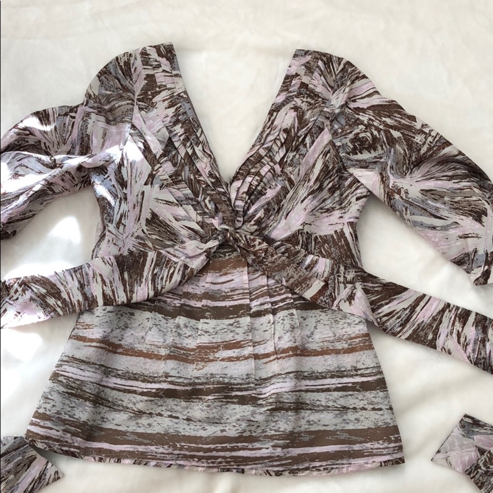 BCBG silk blouse with belt.